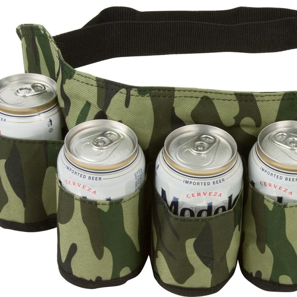 EZ DRINKER Beer & Soda Can Holster Belt 6 Pack Camo